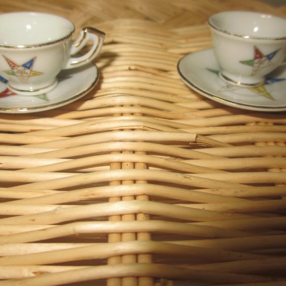 2 MINI PAIRS VINTAGE Masonic Eastern Star Ceramic dish Saucer tea cup DOLLHOUSE - Picture 8 of 15